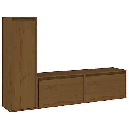 GaRcan 3X TV-Schränke aus massivem Kiefernholz für Zuhause, Innenbereich, Schlafzimmer, Wohnzimmer, Entertainment-Center, HiFi-Schrank, Holz-TV-Ständer, Regal, Möbel, Weiß (Honigbraun)