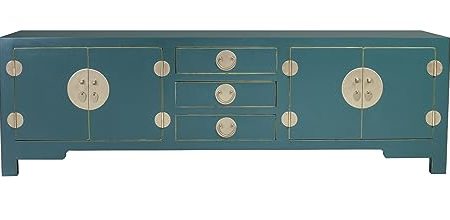 Fine Asianliving Chinesisches TV Lowboard Blaugrün - Orientique Kollektion B175xT47xH54cm Chinesischer TV Schrank China Oriental Asiatique Fernsehschrank TV Regal TV Tisch TV Möbel TV Board