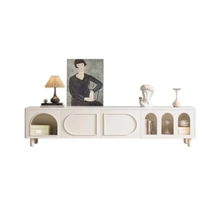 XOVP-023 Schlafzimmer-TV-Einheit Visuelle Vitrine mit Glastür, TV-Schrank for kleine Wohnungen, moderner Aufbewahrungsschrank mit abgerundeten Ecken und Stützbeinen aus Massivholz TV-Schrank