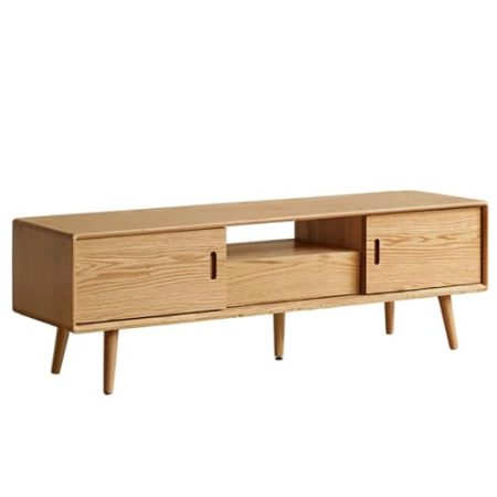 HOLGVE TV Schrank, Fernsehtisch In Massivholzfarbe, Schiebetür + Schublade, Entertainment-Center, Mit Stauraum, TV-Schrank, Fernsehschrank for Wohnzimmer Und Schlafzimmer(150 x 36x45 cm/59x14.1x17.7 i
