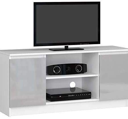 ADGO RTV K120 2D 1P CLP TV-Ständer mit 2 Schränke und 2 Einlegeböden 120x55x40 cm, TV-Lowboard, Lowboard für Fernseher, Fernsehschrank, Fernsehtisch, Stehend TV-Regal (Metallischer Glanz)