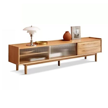 FCYNNV TV Schrank TV-Ständer für Schlafzimmer, TV-Ständer mit 2 Schubladen und 2 Glasschiebetüren, Moderne Media-Enteinment-Mittelkonsole, TV-Ständer, Wohnzimmermöbel