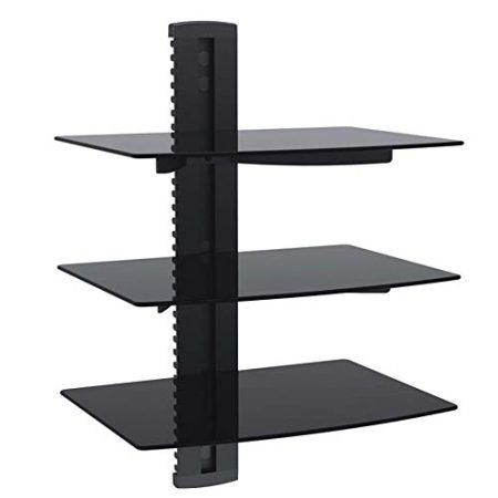 Generic Schwebendes schwarzes Regal mit Flacher schwarzer Wandhalterung und verstärktem gehärtetem schwarzem Glas | für DVD-Player, Virgin Box, Spielkonsolen, TV-Zubehör, Lautsprecher und mehr