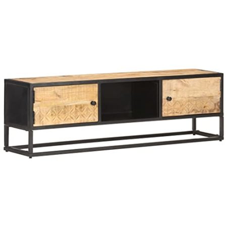 VACARX TV-Schrank mit geschnitzter Tür 130x30x40 cm Mangoholz rau