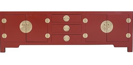 Fine Asianliving Chinesisches TV Lowboard Rubinrot - Orientique Kollektion B175xT47xH54cm Chinesischer TV Schrank China Oriental Asiatique Fernsehschrank TV Regal TV Tisch TV Möbel TV Board