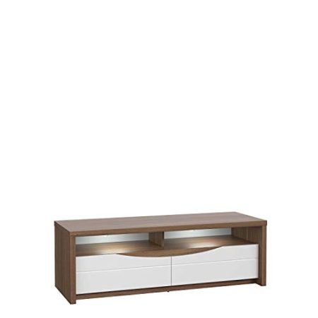 FORTE Saint Tropez TV-Unterschrank mit 2 Schubladen,Holzwerkstoff, Sangallo Eiche Dekor kombiniert mit Weiß Glanz, 52,7 x 147,7 x 48,8 cm