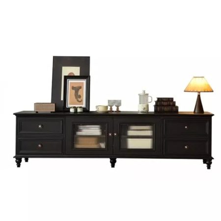 Generisch Schwebender TV-Schrank, TV-Schrank aus Massivholz, Retro, Schlichter Wohnzimmer-Unterschrank, Heller, luxuriöser schwarzer TV-Schrank im amerikanischen Stil (schwarz, 200 x 40 x 55 cm)