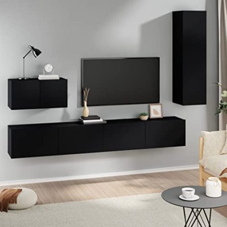 AUUIJKJF Home Outdoor Others4-teiliges TV-Schrank-Set, Schwarz, Holzwerkstoff