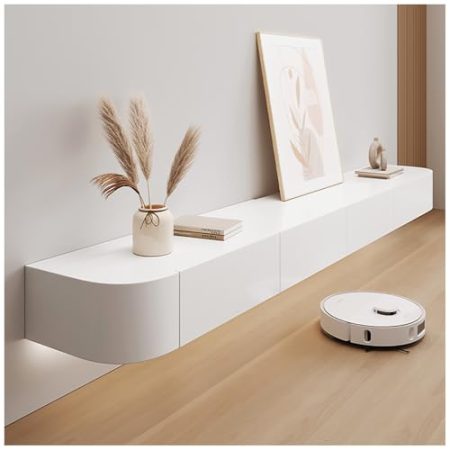 Wandmontierte Medienkonsole für Wohnzimmer und Büro, moderner Lowboard-Schrank, Ständer oder Hängen, Weiß (300 x 24 x 20 cm)