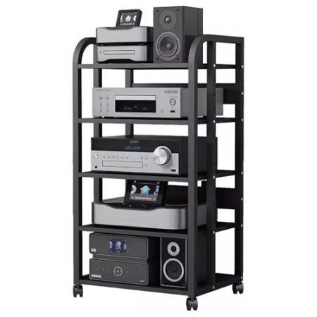 AV-Medienständer, CD-Player-Ständer, Heim-Stereo-Rack-System Mit Höhenverstellbarer Ablage Und Rollen, Robuster Audio-/Video-Komponentenschrank For Verstärker/Player/TV-Zubehör(Size:5 Tier-no Drawer)