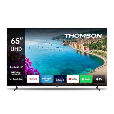 Thomson 65 Zoll (164 cm) UHD Fernseher Smart Android TV (WLAN, HDR, Triple Tuner DVB-C/S2/T2, Sprachsteuerung) – 65UA5S13-2023
