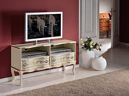 TV-Schrank mit 2 Schubladen, aus Massivholz, klassischer Stil