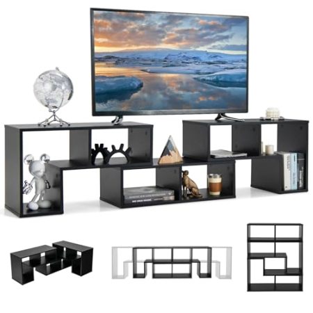 GIANTEX Fernsehschrank TV-Schrank frei kombinierbar, TV-Board Sideboard Lowboard Holz 3-teilig, Fernsehtisch für TVs bis zu 65 Zoll, Bücherregal Eckregal Aufbewahrungsregal multifunktional (Schwarz)