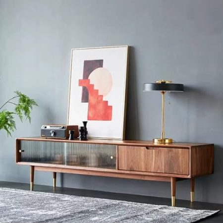 HJYryhyfddply Tv Schrank, Tv-Konsolenschrank mit SchiebetüRdesign, Entertainment-Center mit Stauraum, Modernes Entertainment-Center for Das Wohnzimmer (Größe: 63 Zoll/160 cm, Farbe: Braun)