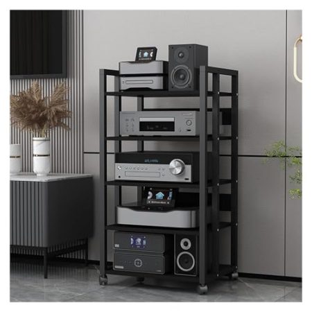 audio rack hifi regal 5-stufiger Stereo-Receiver-Schrank, Möbel, Lautsprecher-Verstärker-Aufbewahrungseinheit, AV-Komponenten-Medienständer Audio-Video-Turm Player CD, DVD, Plattenspieler TV-Zubehör E