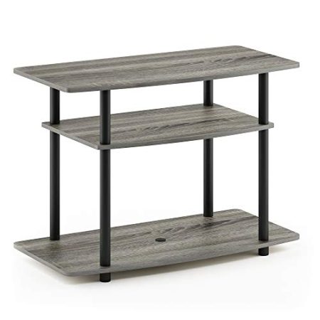 Furinno TV-Schrank mit 3 Ebenen, holz, Französische Eiche Grau/Schwarz, 40.13 x 80 x 59.18 cm