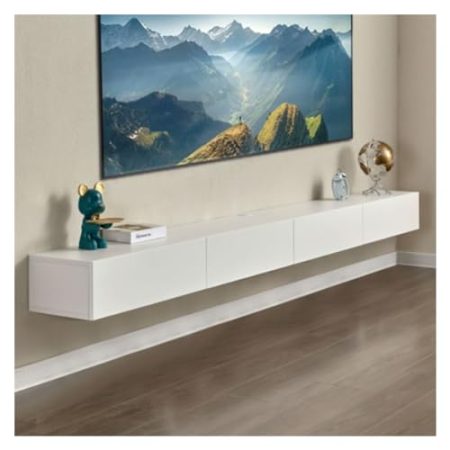TV Lowboard Hängend Moderner schwebender TV-Ständer mit 2 Schubladen und 2 Türen, 78,7''/86,6'' wandmontierte TV-Konsole, Unter-TV-Regal mit Stauraum for Wohnzimmer, Schlafzimmer, Weiß TV Schrank Häng