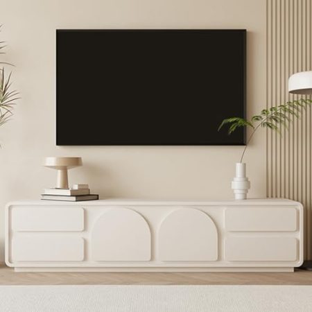 HOLGVE TV Schrank, for Bis Zu 55 Zoll Fernseher, Weißes, mit 6 Schubladen-Aufbewahrungsschrank, Fernsehtisch, Fernsehschrank for Wohnzimmer Schlafzimmer(160x45cm/62.9x17.7 inches)