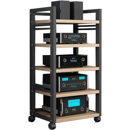 Generisch 5-stufiger AV-Medienständer, Heim-Stereo-Rack-System mit höhenverstellbarem Regal und Rollen, Robustes Audio-/Video-Komponentengehäuse für Verstärker/Player/TV-Zubehör (Größe: 5-stufig-A)