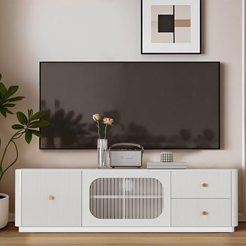 HOLGVE TV Schrank, Weißes Fernsehtisch, TV Sideboard Wohnzimmer, Kleiner Medienschrank Fürs Haus, Fernsehschrank Mit Stauraum, TV Board, Wohnzimmermöbel(135x42cm/62.9x16.5inches)