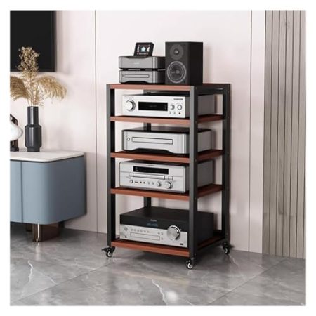 audio rack hifi regal 5-stöckiger Audio-Video-Medienständer Mit Großer Kapazität Für Unterhaltungs-Stereokomponenten, Rollender Stereoständer Auf Rädern, AV-Schrank Regal Für Elektronische Geräte(#1)