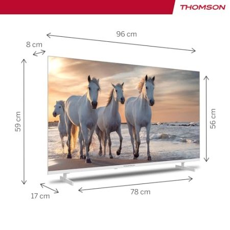Thomson 43 Zoll (109 cm) UHD Weiß Fernseher Smart Android TV (WLAN, HDR, Triple Tuner DVB-C/S2/T2, Sprachsteuerung, Netflix, YouTube, Prime Video, Disney+) – 43UA5S13W-2023…