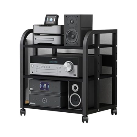 Audio Rack HiFi Regal 5 4 3 2 Etagen Stereo-Komponenten-Rack/-Schrank, Heavy Duty Heimbüro Audio-/Video-Medienständer mit verstellbarem Regal, Rollendes Hochregal für Player/TV-Zubehör(Size:3 Tier-H