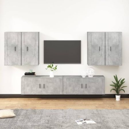 AJJHUUKI Home Outdoor Others6-teiliges TV-Schrank-Set Beton Grau Holzwerkstoff