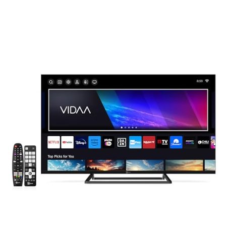 Tele System Smart TV 40 Zoll Full HD Certified CAM tivùsat HD TS40FLFHDSMV13, Dual-Fernbedienung, HbbTV, HDR10 HLG, rahmenloser LED TV Powered by VIDAA