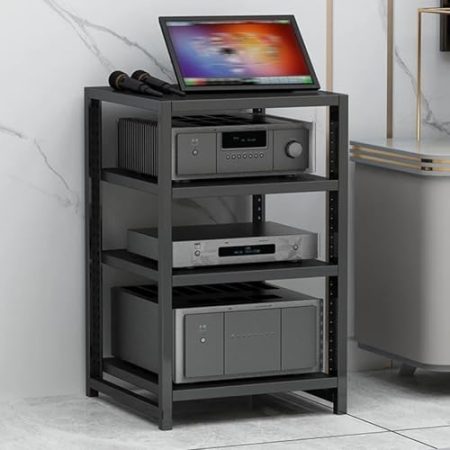 Heimkino-Media-Ständer mit verstärktem Metallrahmen, offener Stereo-Schrank für Verstärker, Player und TV-Zubehör, Medien-Aufbewahrungsschrank (Schwarz, 49,8 x 60,9 cm)
