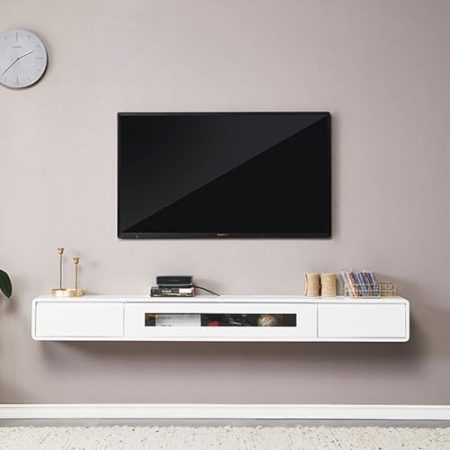 An der Wand montiertes Audio-/Video-Regal für den Heimgebrauch, an der Wand montierter TV-Schrank mit Stauraum, Entertainment-Ständer mit Stauraum, schwebendes Entertainment-Center mit Glast