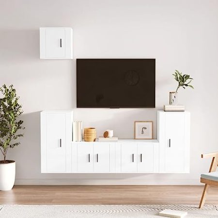 XGWKCNV Entertainment Centers & TV-Ständer, 5-teiliges TV-Schrank-Set, Hochglanz-Weiß, Holzwerkstoff