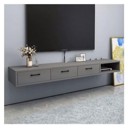 TV Schrank Hängend Multifunktionaler, an der Wand montierter schwebender TV-Ständer aus Holz mit Aufbewahrungsschrank und Schublade, TV-Ständer for Schlafzimmer und Wohnzimmer, moderner Fernsehständer