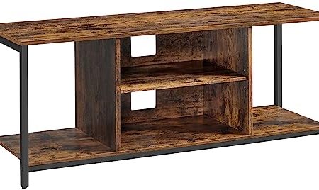 VASAGLE TV-Schrank, Fernsehtisch, TV-Regal, Lowboard mit offenen Fächern, für Wohnzimmer, Unterhaltungsraum, für Fernseher bis zu 55 Zoll, Industrie-Design, vintagebraun-schwarz LTV060B01