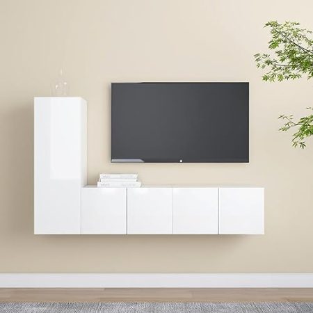 GaRcan 3-teiliges TV-Schrank-Set, TV-Einheit, Moderne Entertainment-Medienkonsole, große TV-Bank mit Stauraum für Wohnzimmer und Büro, Hochglanzweiß, 60 x 30 x 30 cm
