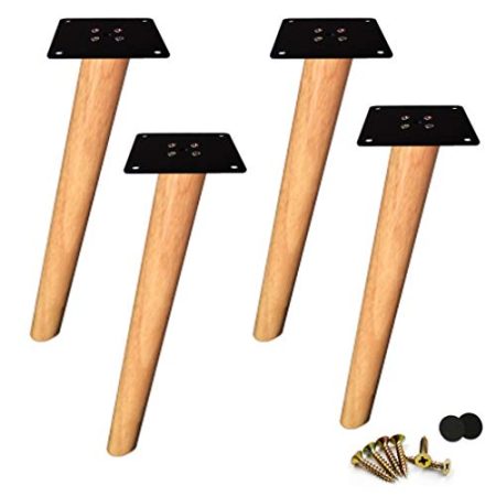 WYRMB Massivholz-Gummiholz-Möbelbeine, neigbare, konische Sofabeine, DIY-Ersatzbeine für Bücherregal/Couch/Couchtisch/Schrank/TV-Schrank, mit Zubehör, 4er-Set (60 cm/23,6 Zoll)