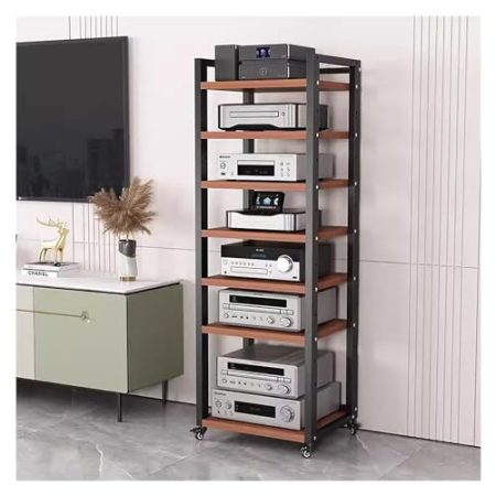 audio rack hifi regal Bewegliches Schrankregal für Stereokomponenten mit verstellbarer Ablage – AV-Medienregal für DVD-Player/CD-Wechsler/TV-Zubehör/Spielekonsole – Rollwagen für Audiogeräte auf Räder