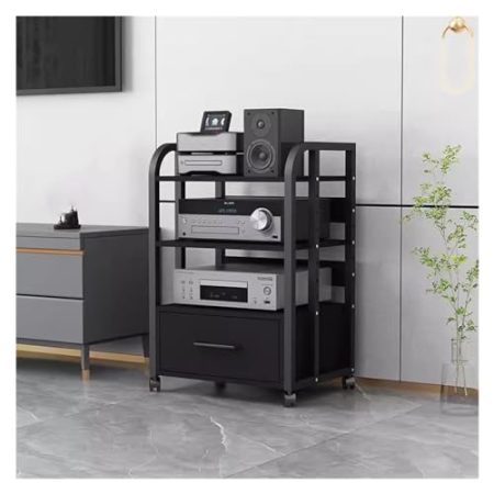 audio rack hifi regal Metall-Audio-Rack mit Schublade 16 18 Zoll – 3-stufiges Stereo-Komponenten-Rack/Schrank – Medienregal schwarz für TV-Zubehör, Spielekonsolen, Audiogeräte ( Color : Black , Size :