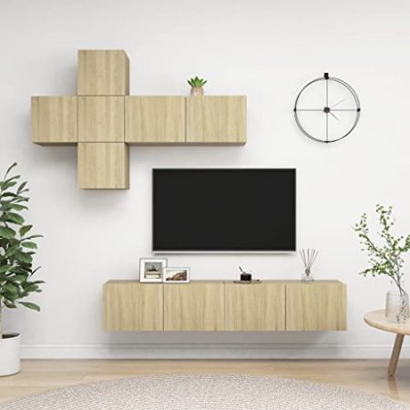 VACARX 7-teiliges TV-Schrank-Set aus Sonoma-Eichenholz, Artikelfarbe Sonoma-Eiche