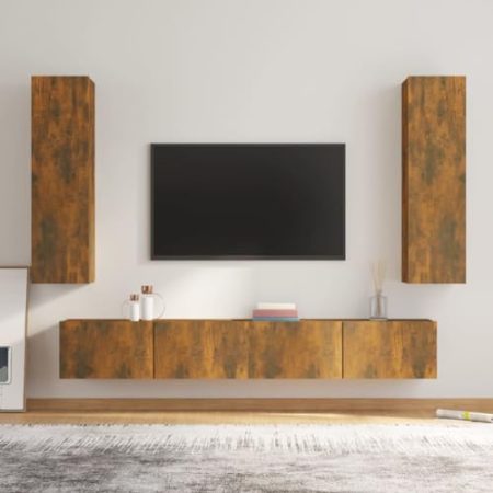 AUUIJKJF Home Outdoor Others4-teiliges TV-Schrank-Set, geräucherte Eiche, Holzwerkstoff