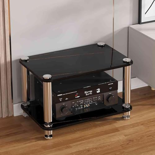 YQMHEZ Audio-Rack, Stereoschrank mit 1–4 Ebenen, Audio-Video-Medienständer mit verstellbaren Regalen, Türen aus gehärtetem Glas und Kabelmanagement, for Player, TV-Zubehör(Nero,2 Tier 23.6"x15.7"x14.9