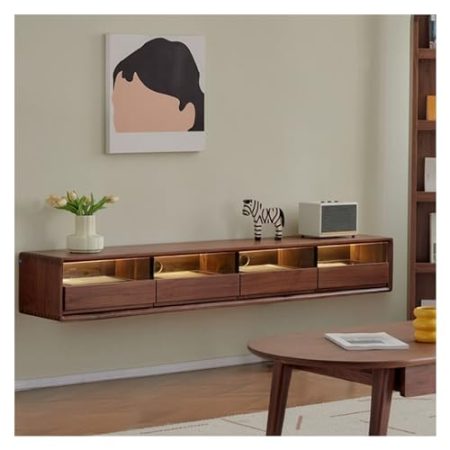 TV Lowboard Hängend Schwimmender TV-Ständer aus Walnussholz, wandmontierter TV-Schrank mit 4 Türen, moderne Unterhaltungsmedienkonsole, großes Ablagefach unter dem Fernseher TV Schrank Hängend ( Size