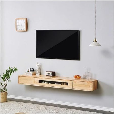 Wandmontierter TV-Schrank, mit schwimmendem TV-Ständer, Unterhaltungs-Medienkonsole und Regalen, Aufbewahrungsstall, mit Tür für unter dem Fernseher