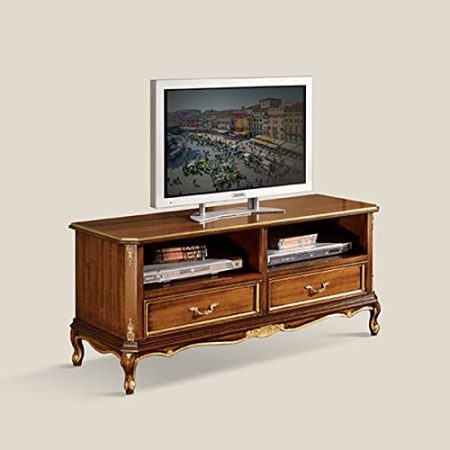 TV-Schrank mit 2 Schubladen und Fächern. Massivholz im klassischen Stil