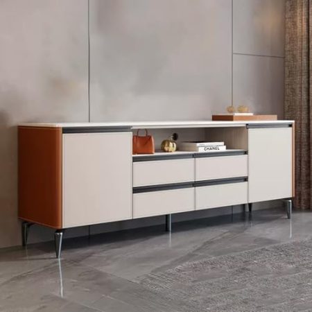 HOLGVE TV Schrank, Fernsehtisch, Fernsehschrank mit Schubladen und Lagerschränken, Tv Board Lowboard, TV-Ständer mit Metallbeinen,Arbeitsplatten aus Schiefer(160cm/62.9in)