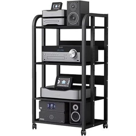 Generisch AV-Medienständer, Stereo-Komponentenschrank aus Holz, Rollwagen für Audiogeräte für Lebensmittelgeschäft, Pausenraum, Büro, 2/3/4-stufiges Regal, Lagerregal für Drucker, TV-Box, Zubehör (50