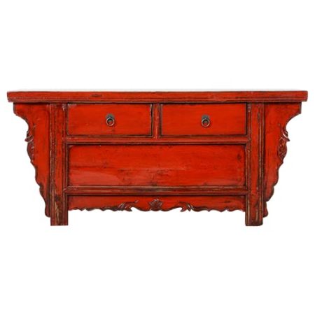 Fine Asianliving Antiker Chinesischer TV Lowboard Rot Glänzend B105xT41xH45cm Chinesischer TV Schrank China Oriental Asiatique Fernsehschrank TV Regal TV Tisch TV Möbel TV Board