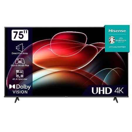 Hisense 75E6KT 190,5cm (75 Zoll) Fernseher, 4K UHD, LED, Smart TV, HDR, Dolby Vision, Triple Tuner DVB-C/S/S2/T/T2, WiFi, Bluetooth, Alexa Built-In, Hotel Mode [2023], schwarz