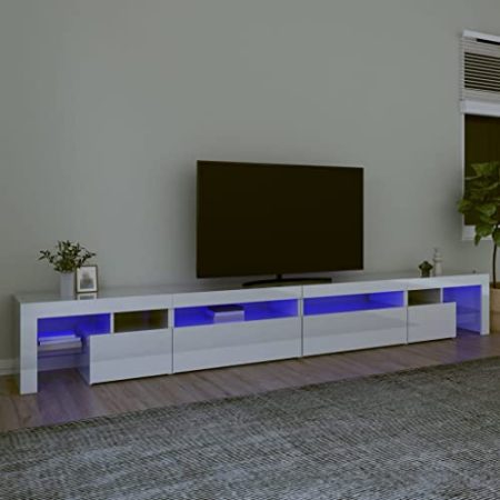 AJJHUUKI Outdoor-Möbel-TV-Schrank mit LED-Leuchten Hochglanz Weiß 290x36,5x40 cm-Möbel