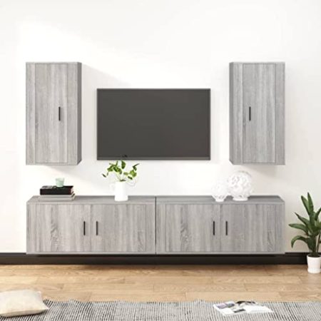 AUUIJKJF Home Outdoor Others4-teiliges TV-Schrank-Set, Grau, Sonoma, Holzwerkstoff